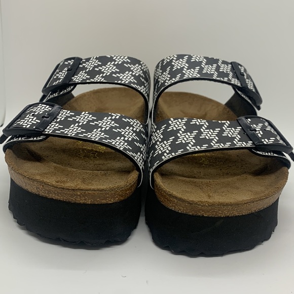 Papillio Birkenstock Arizona Knotted Sandal Black White L8 M6 Platform Chunky - Picture 5 of 16